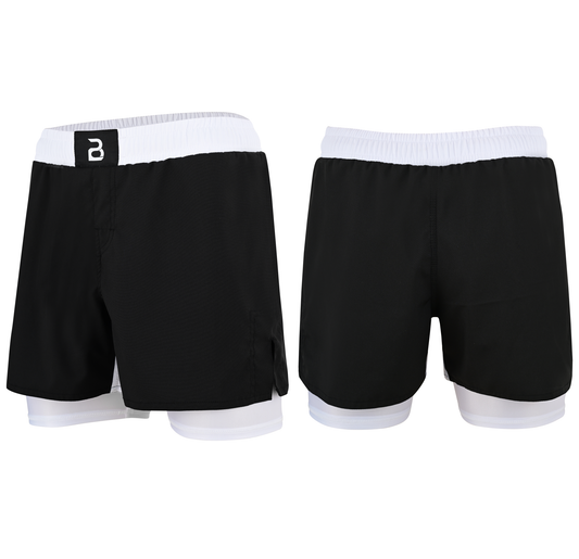2BOLD Men’s White Black Compression Lined Workout Shorts – MMA, Gym, Running