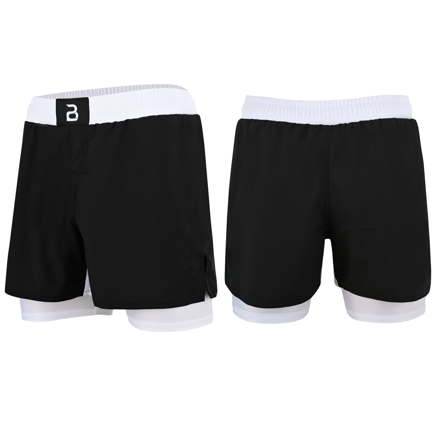 2BOLD Youth White Black Hybrid Athletic Shorts | Compression Lined Boys Sports Shorts