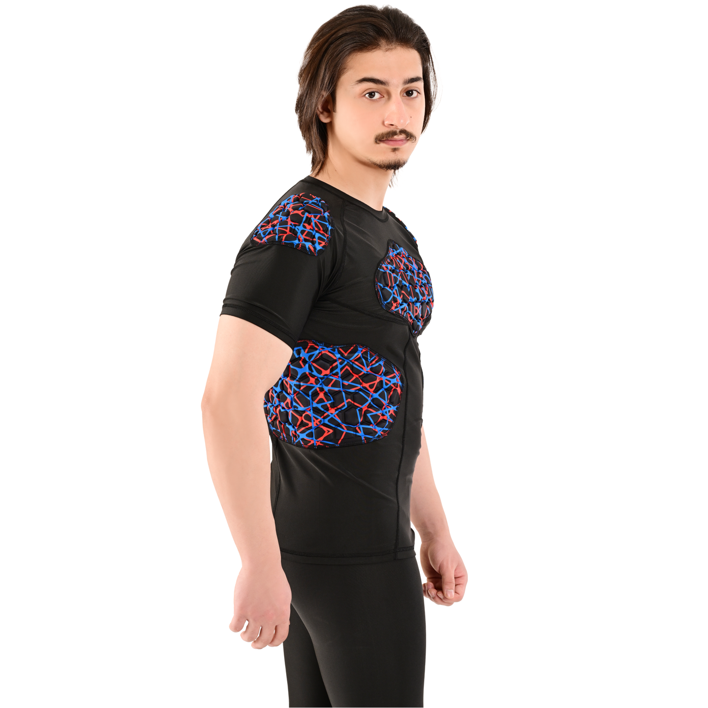 Adult Blue Red Blue Combat Sports Padded Compression Shirt for Football, Basketball, Lacrosse – Chest & Rib Protector for Combat Sports