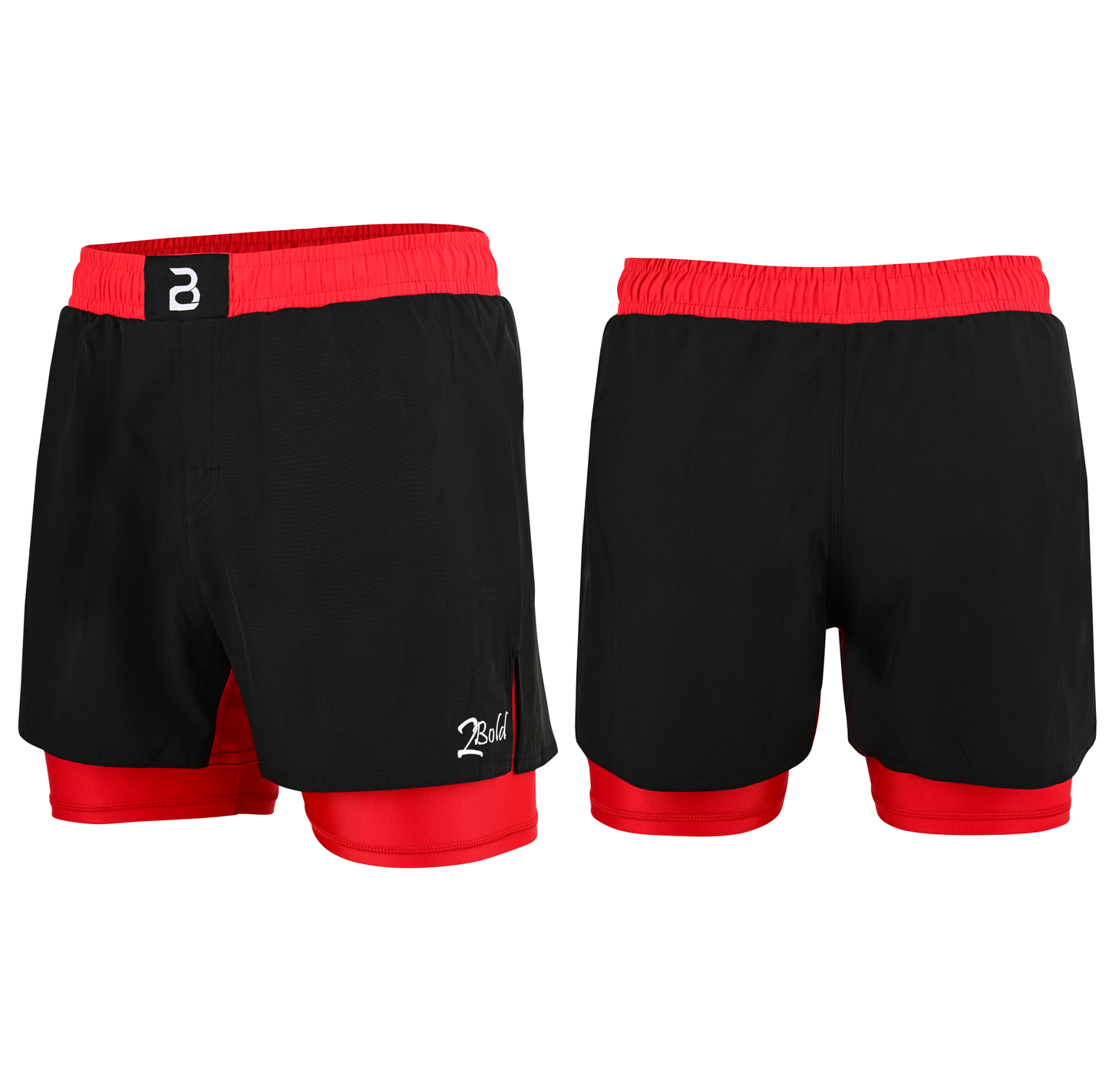 2BOLD Youth Red Black Hybrid Athletic Shorts | Compression Lined Boys Sports Shorts