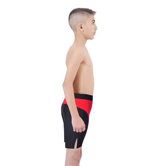 Youth MMA Black-Red Shorts – Kids BJJ No-Gi Fight Shorts for Training & Competition
