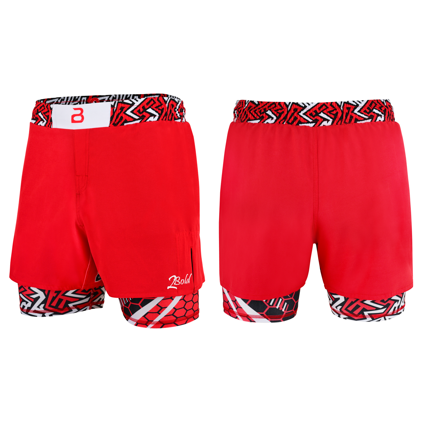 2BOLD Men’s Red Compression Lined Workout Shorts – MMA, Gym, Running