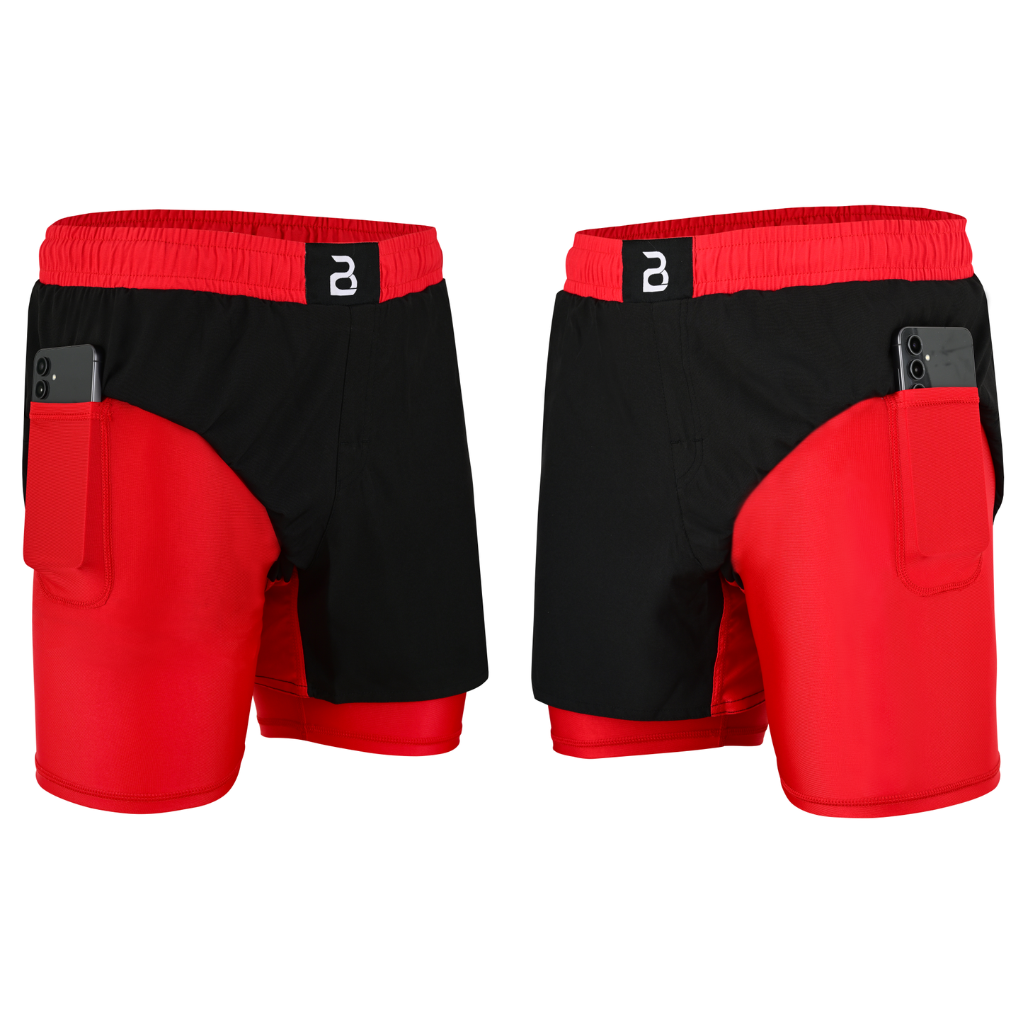 2BOLD Men’s Red Black Compression Lined Workout Shorts – MMA, Gym, Running