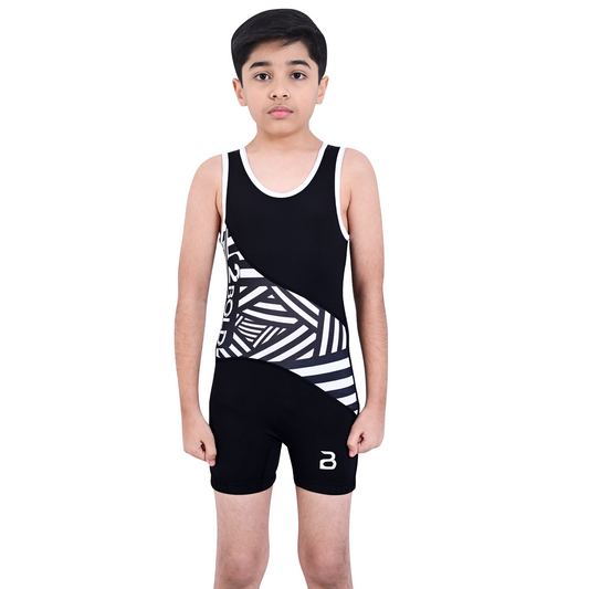 Youth Black Wrestling Singlet for Kids – BJJ, MMA, Grappling, No-Gi Compression Suit