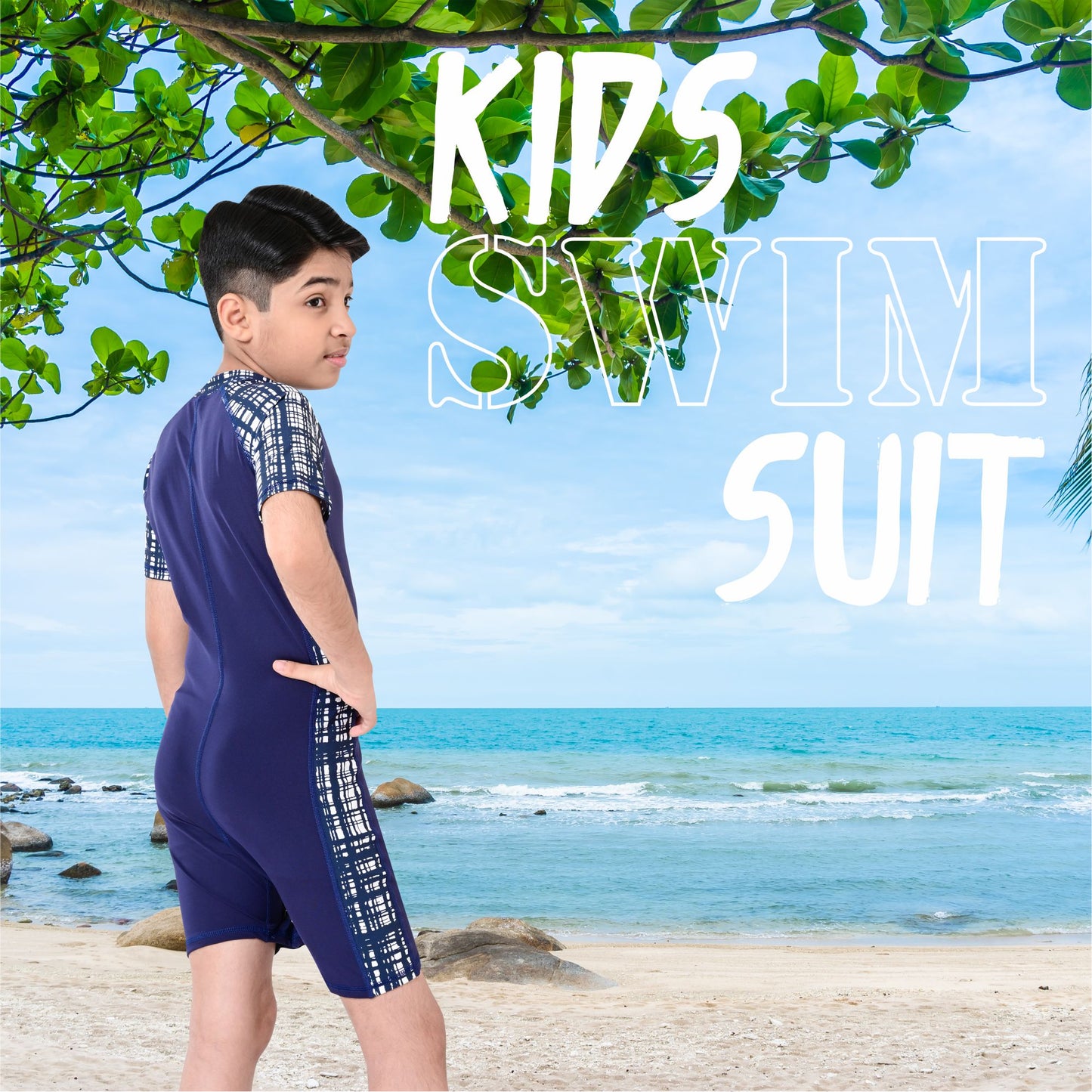 2Bold Blue Kids Swim Suit with Zipper – Quick-Dry UV Swim Shirt for Boys & Girls
