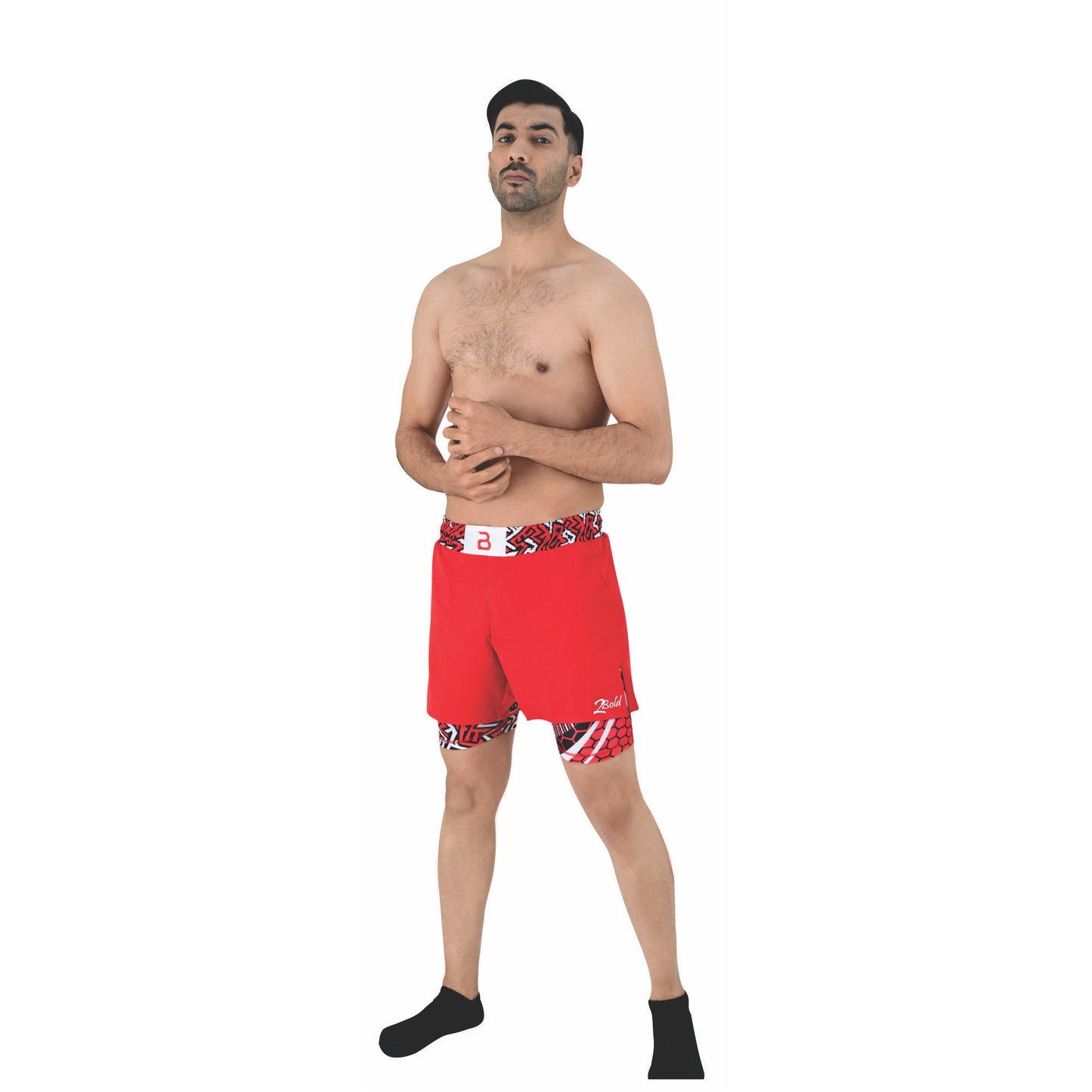 2BOLD Men’s Red Compression Lined Workout Shorts – MMA, Gym, Running
