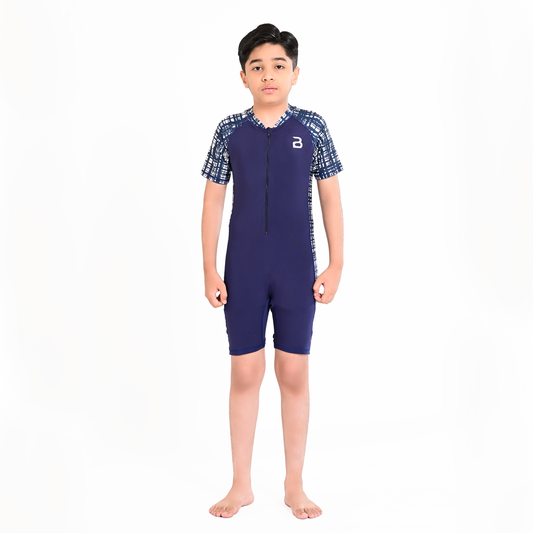 2Bold Blue Kids Swim Suit with Zipper – Quick-Dry UV Swim Shirt for Boys & Girls