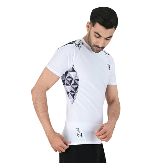 2BOLD Men’s White BJJ Short Sleeve Spandex Rash Guard | Swim & Training Shirt