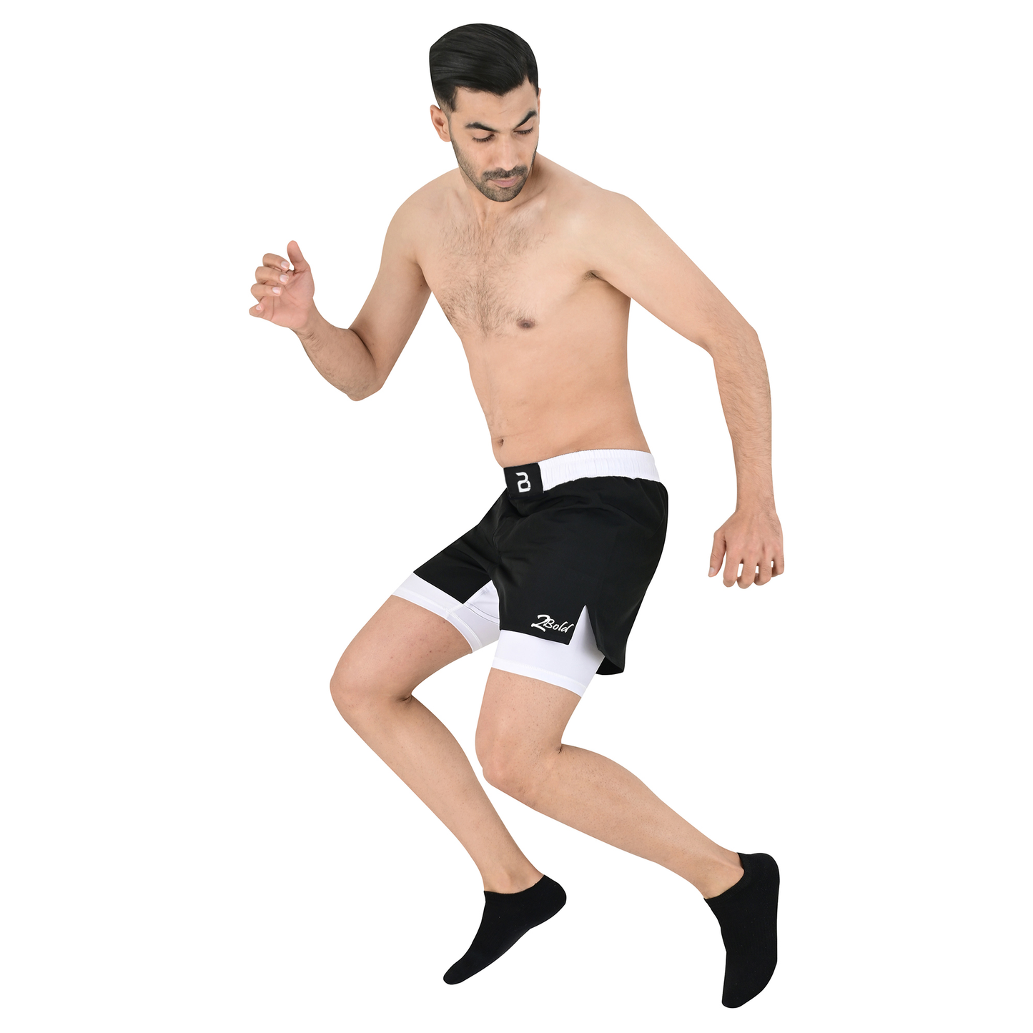 2BOLD Men’s White Black Compression Lined Workout Shorts – MMA, Gym, Running
