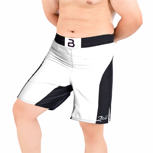 MMA Black-White Grappling Shorts –BJJ, Jiu Jitsu, Muay Thai, Training Fight Shorts for Men