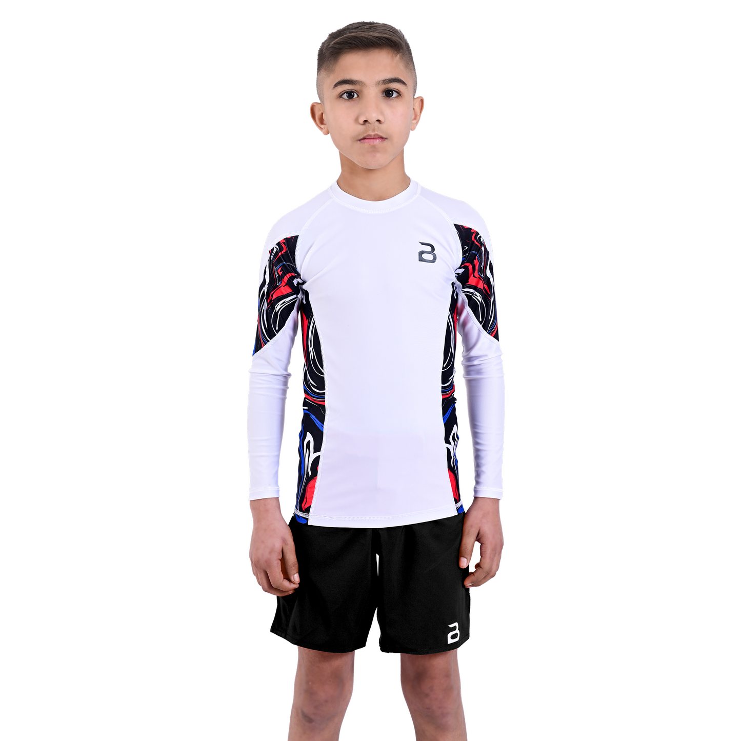 Kids White BJJ Rash Guard and MMA Shorts Set – Youth No-Gi Jiu Jitsu, Grappling, Training Gear