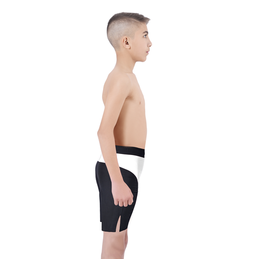 Youth MMA Black-White Shorts – Kids BJJ No-Gi Fight Shorts for Training & Competition