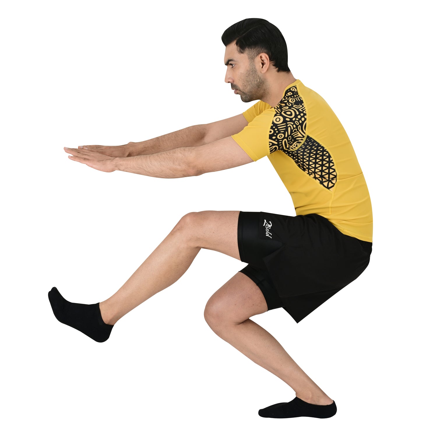 2BOLD Yellow BJJ Rash Guard for Men – Half Sleeve Training Shirt