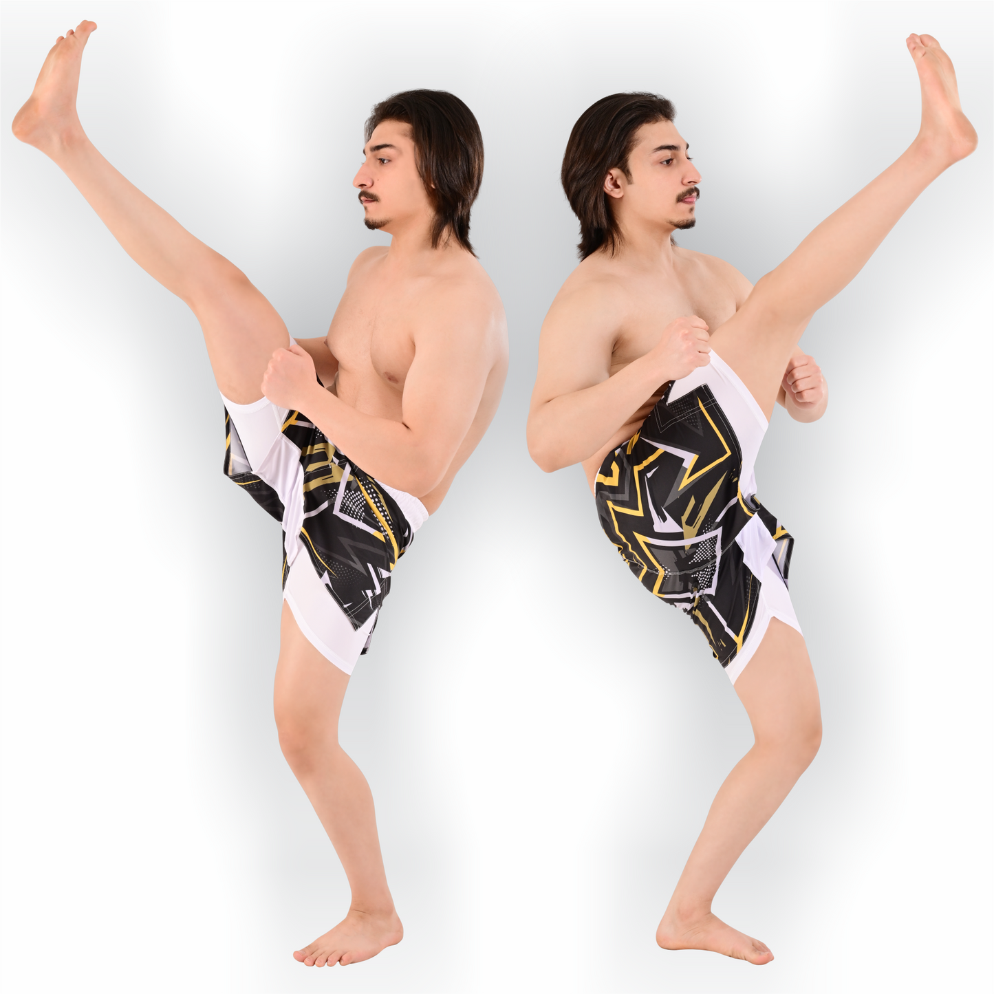 Men's Hybrid Yellow White Training Shorts – 2-in-1 MMA, BJJ, Running, Gym, Yoga, Sports Shorts with Phone Pocket