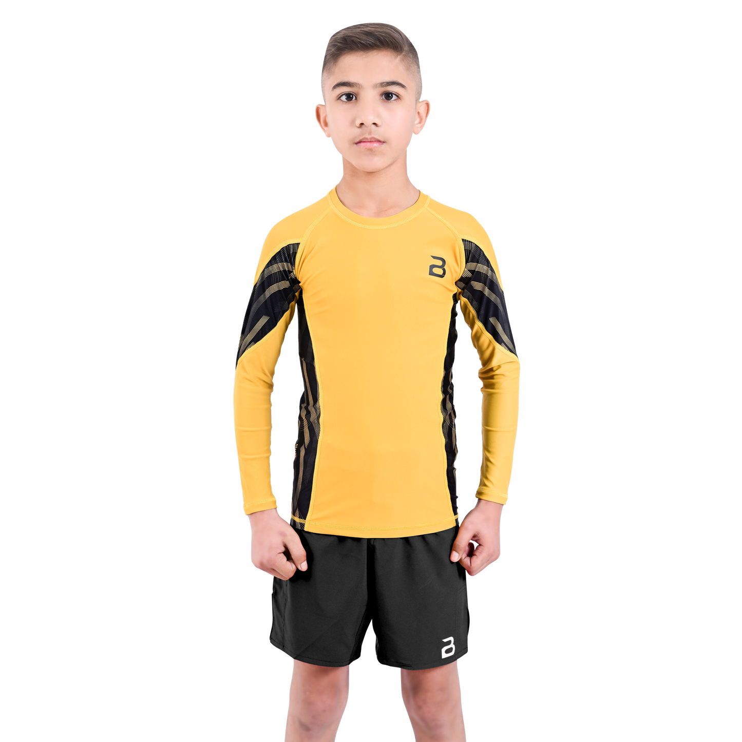 Kids Yellow BJJ Rash Guard and MMA Shorts Set – Youth No-Gi Jiu Jitsu, Grappling, Training Gear