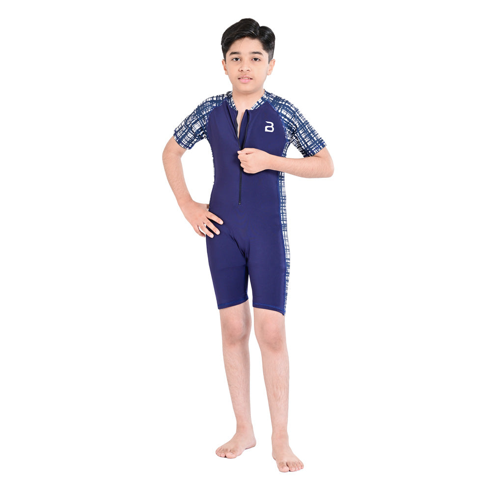 2Bold Blue Kids Swim Suit with Zipper – Quick-Dry UV Swim Shirt for Boys & Girls