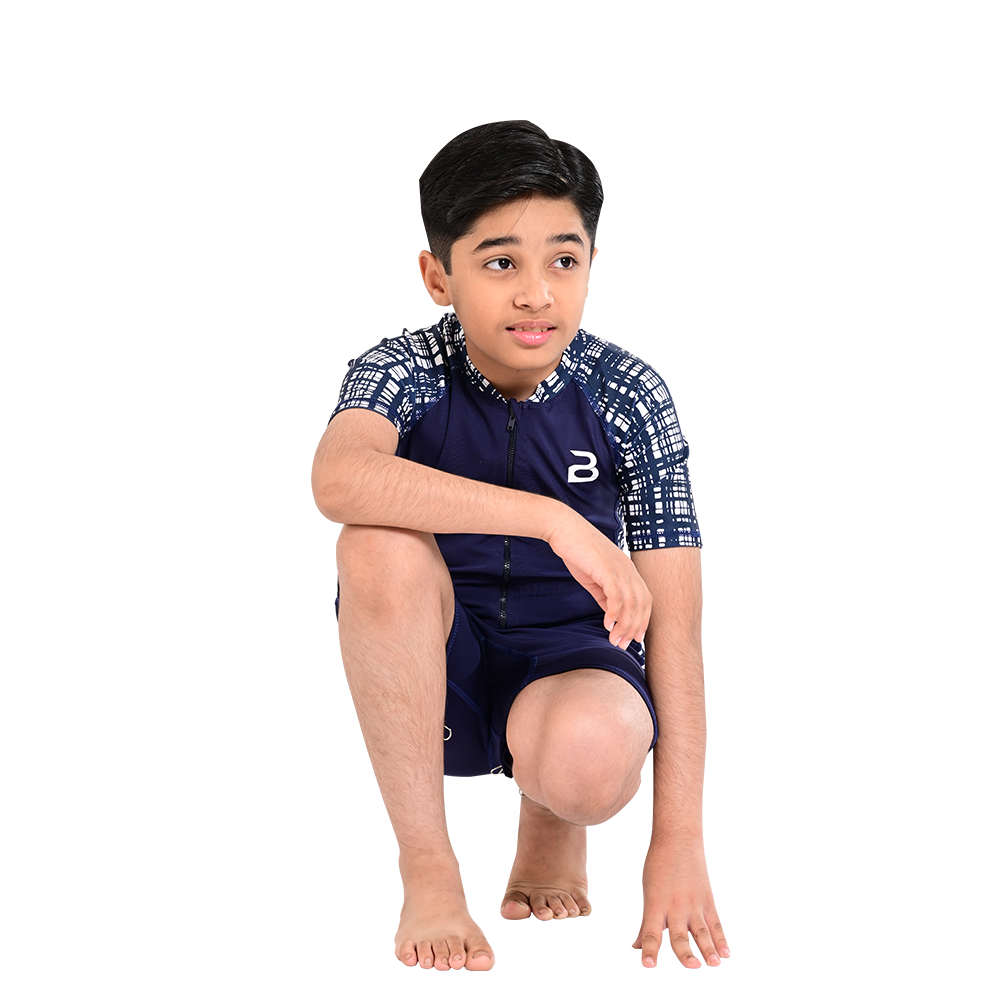 2Bold Blue Kids Swim Suit with Zipper – Quick-Dry UV Swim Shirt for Boys & Girls