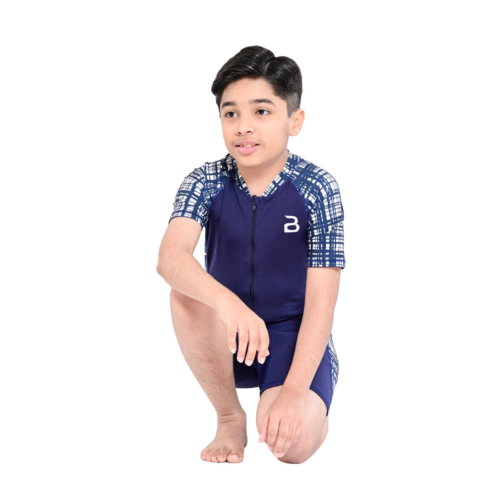 2Bold Blue Kids Swim Suit with Zipper – Quick-Dry UV Swim Shirt for Boys & Girls