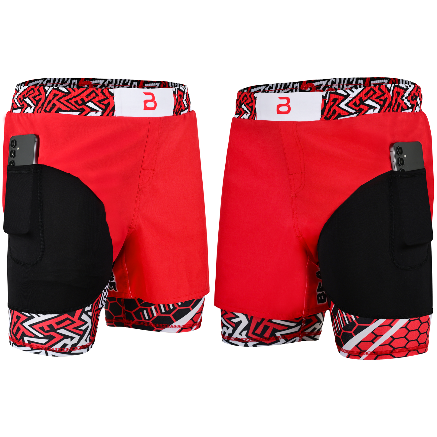 2BOLD Men’s Red Compression Lined Workout Shorts – MMA, Gym, Running