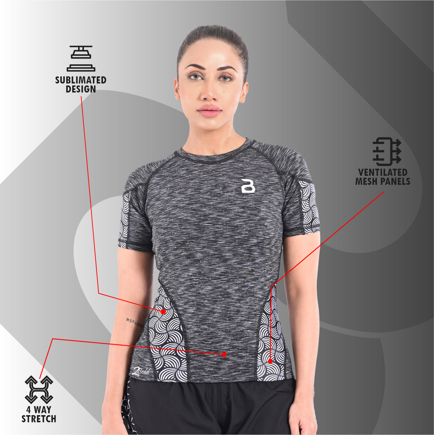 2Bold Grey Black Women’s Rash Guard –Long Sleeve Compression Shirt for MMA, BJJ, Yoga, Surf, Running & Gym Training Women Half sleeve Rash guard