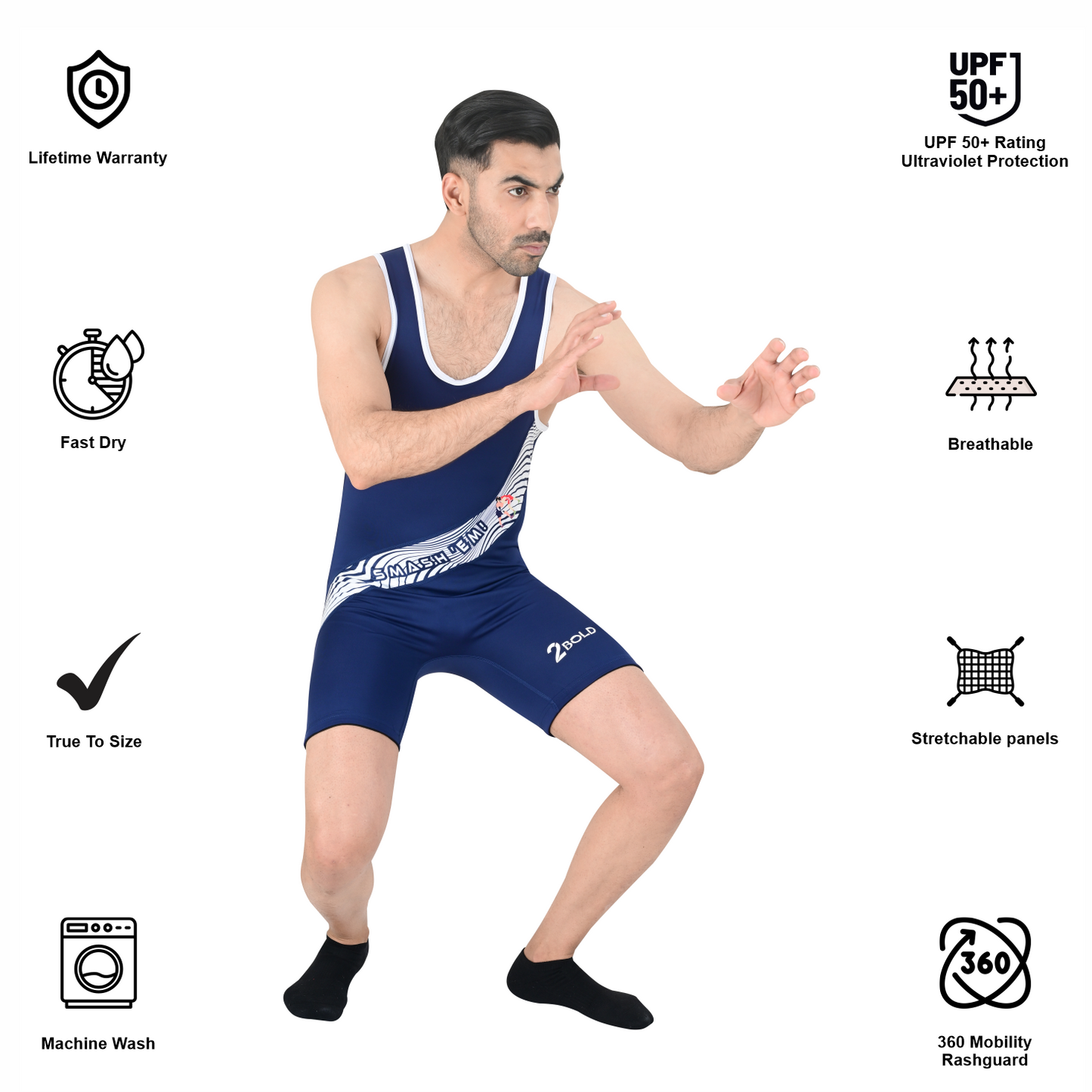 2Bold Blue Wrestling Uniform for Men – BJJ, MMA, No-Gi, Grappling Compression Suit