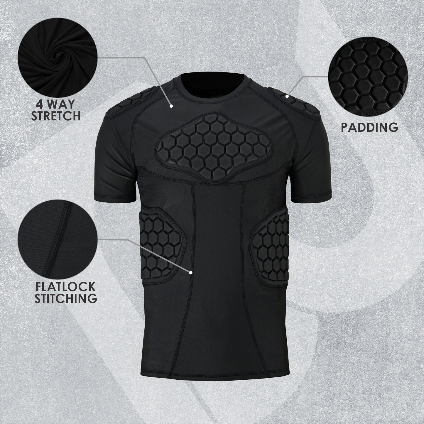 Adult Black Padded Compression Shirt for Football, Basketball, Lacrosse – Chest & Rib Protector for Combat Sports