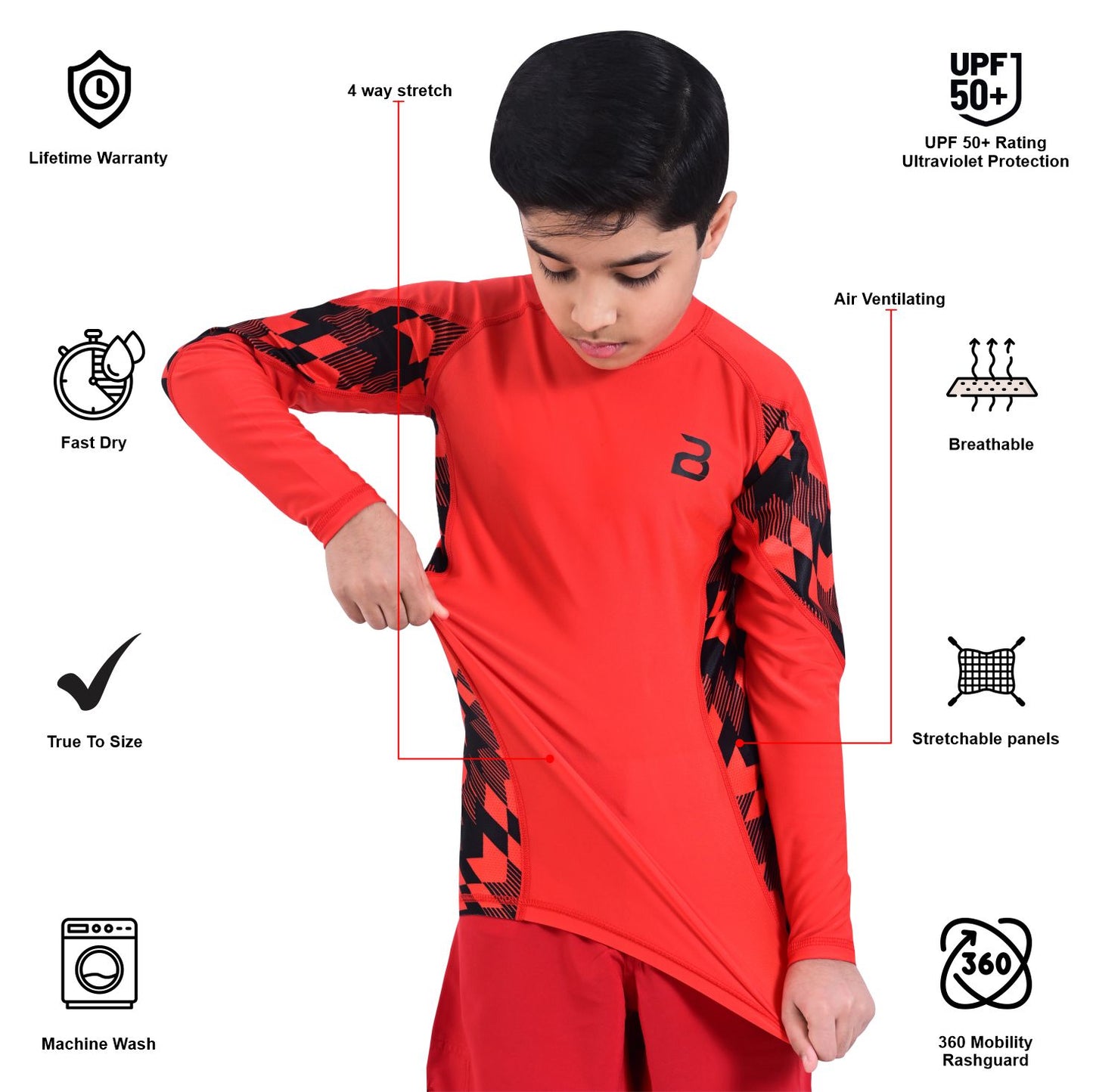 2Bold Orange Kids BJJ Rash Guard - Youth No-Gi MMA Grappling Compression Shirt