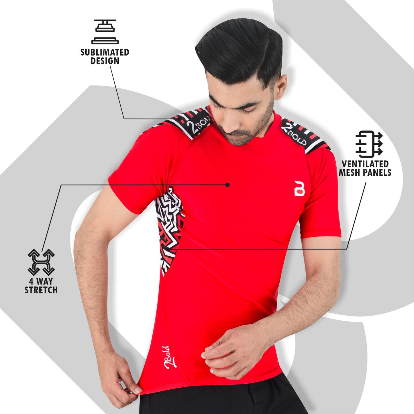 2BOLD Red Jiu Jitsu Rash Guards – Short Sleeve Mens Rash Guard