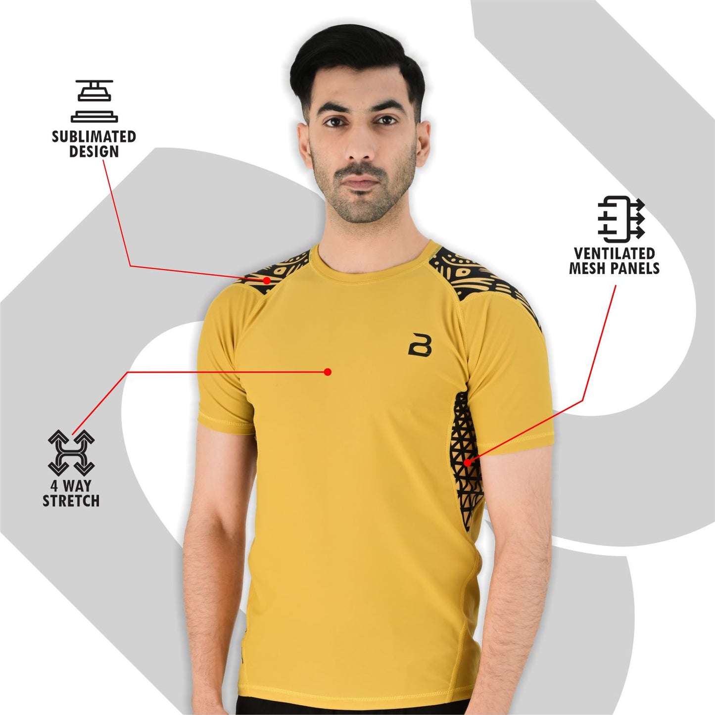 2BOLD Yellow BJJ Rash Guard for Men – Half Sleeve Training Shirt