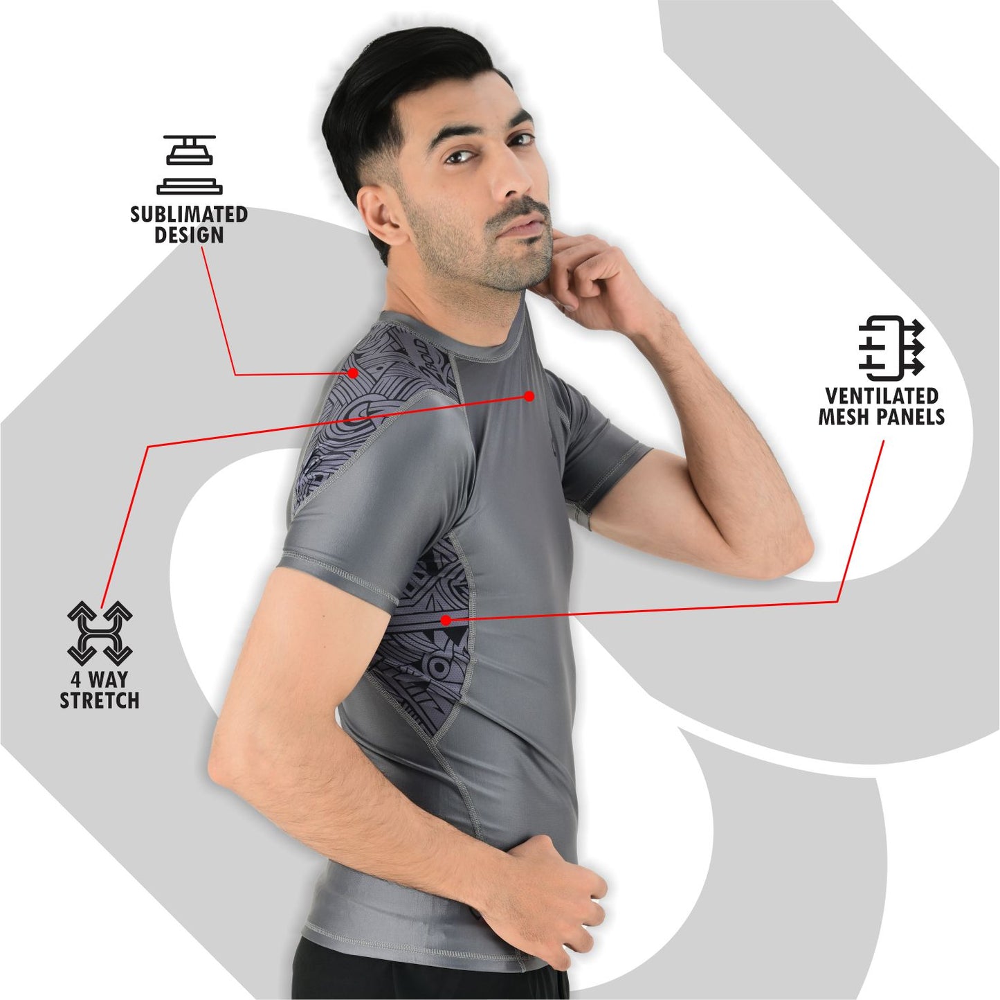 2BOLD Men’s Grey No-Gi Jiu Jitsu Rash Guard | BJJ & MMA Performance Top