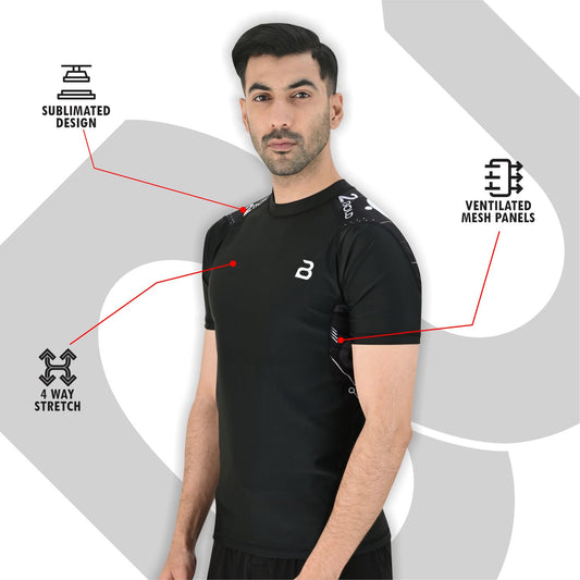 2BOLD Men’s Black Rash Guard – Jiu Jitsu Compression Fightwear Shirt