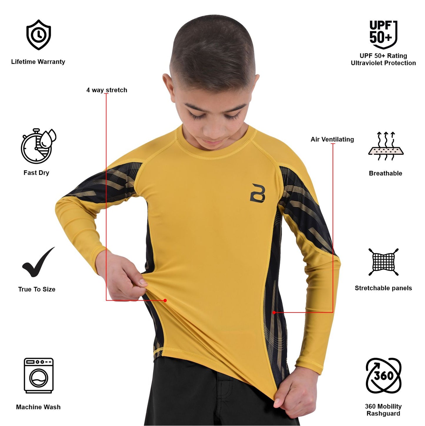 2Bold Yellow Youth BJJ No Gi Compression Rash Guard Shit