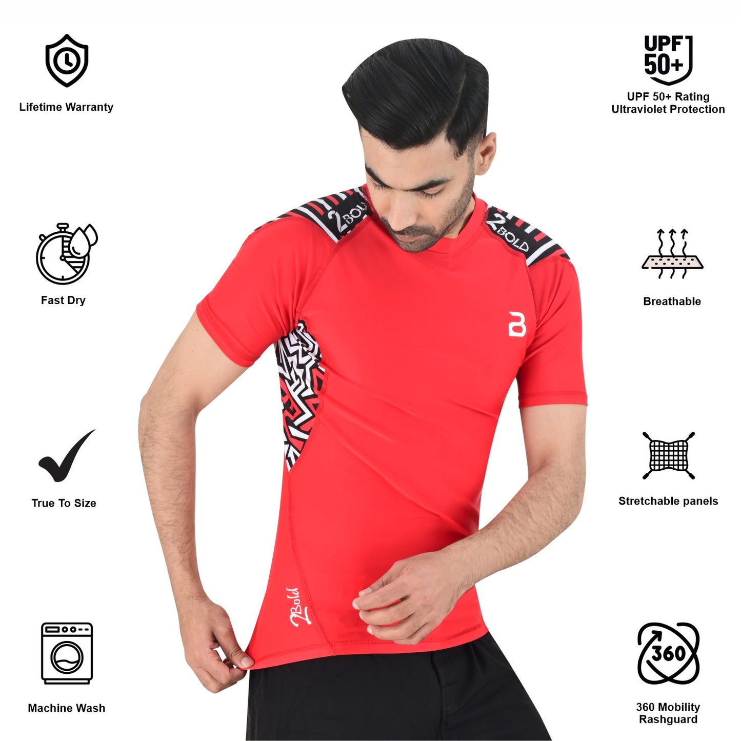 2BOLD Red Jiu Jitsu Rash Guards – Short Sleeve Mens Rash Guard