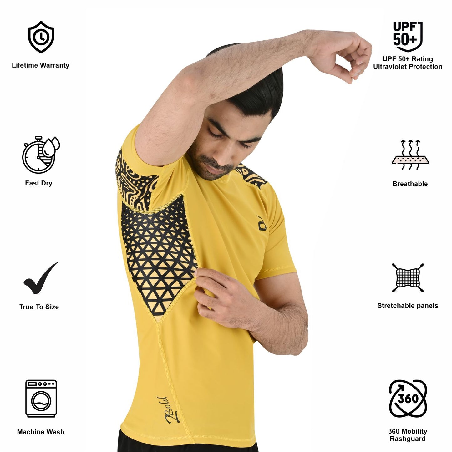 2BOLD Yellow BJJ Rash Guard for Men – Half Sleeve Training Shirt
