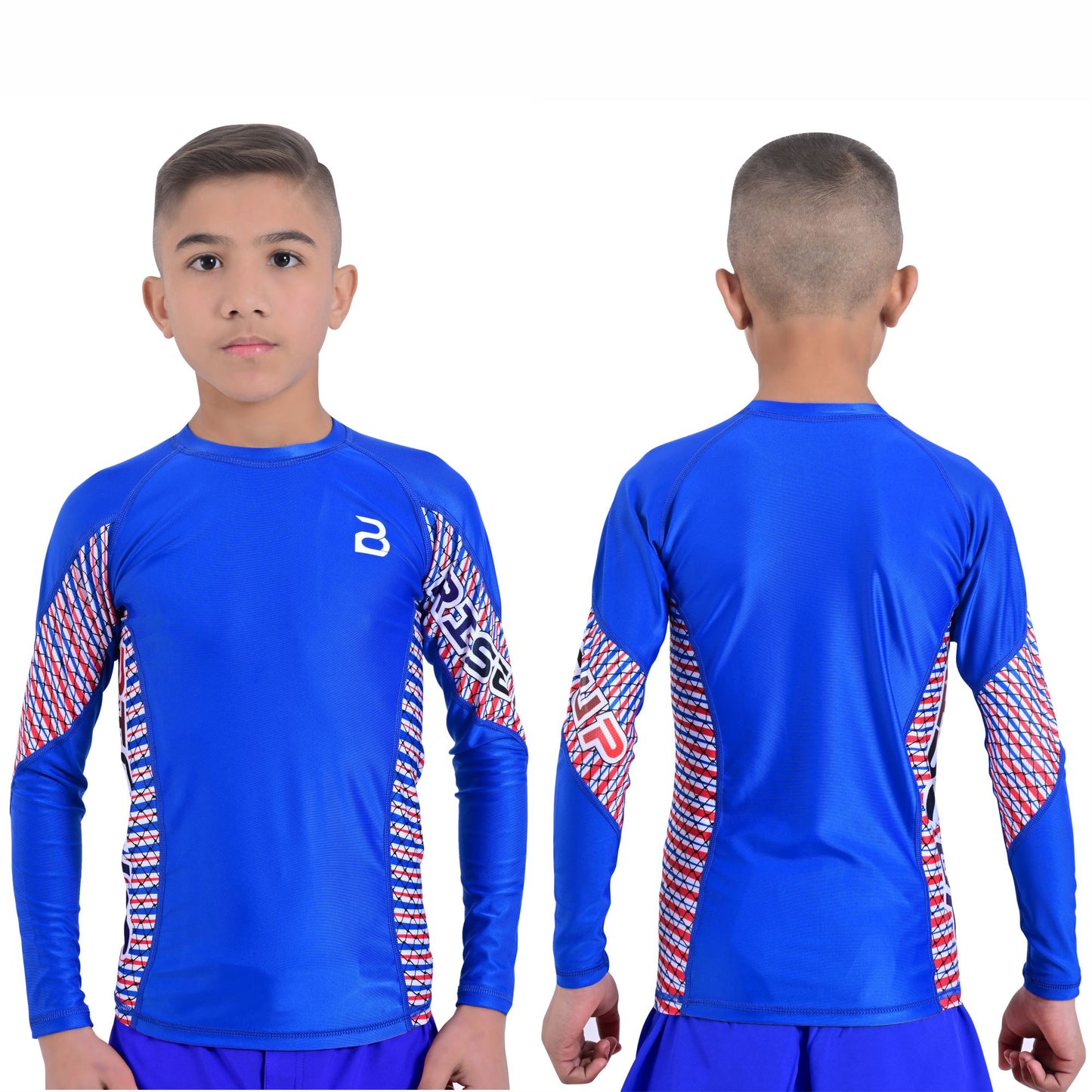 2Bold Blue Kids BJJ Rash Guard - Youth No-Gi MMA Grappling Compression Shirt