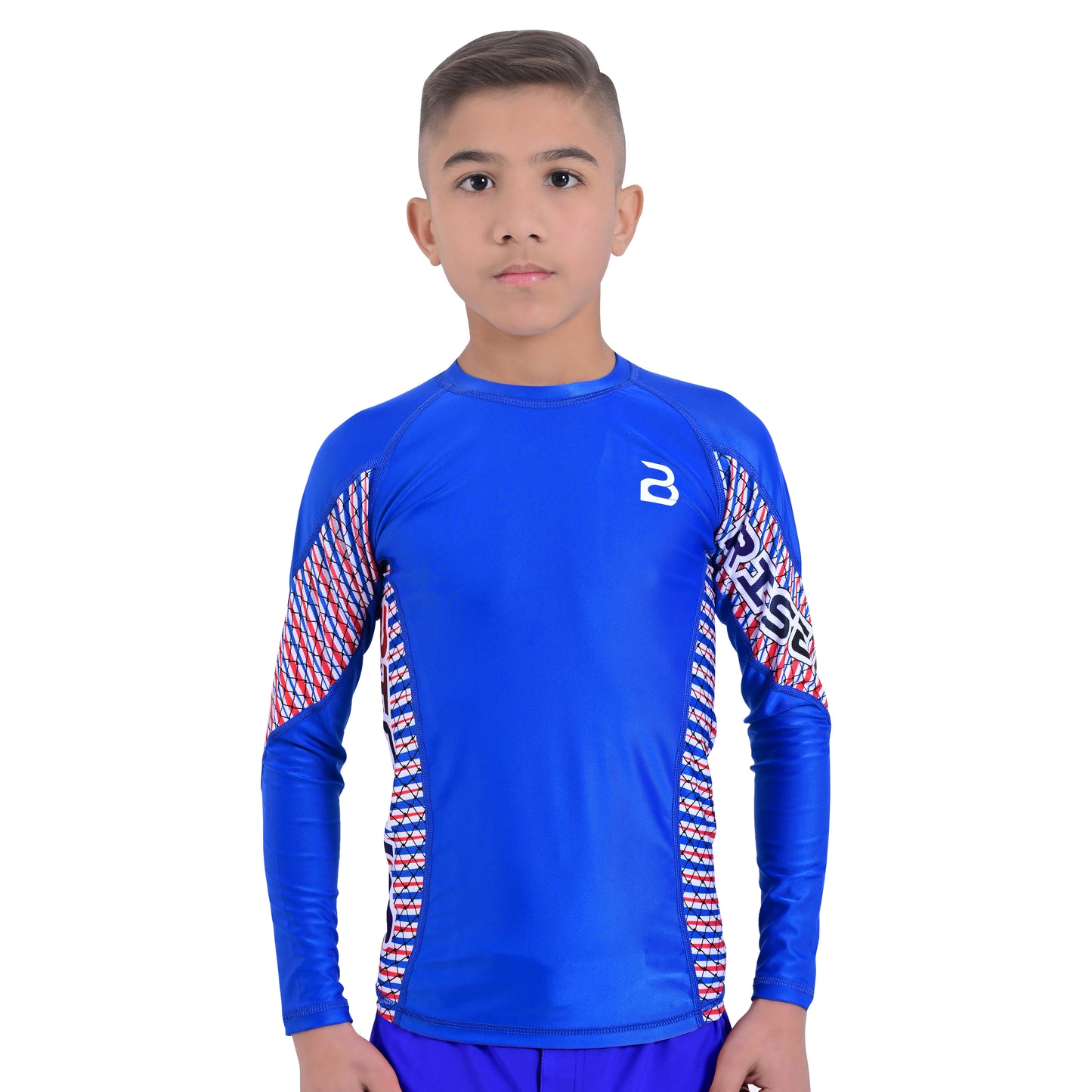 2Bold Blue Kids BJJ Rash Guard - Youth No-Gi MMA Grappling Compression Shirt
