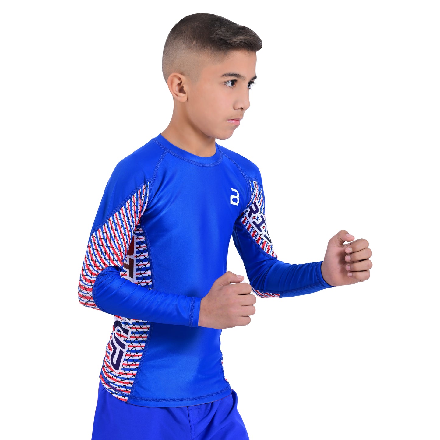 2Bold Blue Kids BJJ Rash Guard - Youth No-Gi MMA Grappling Compression Shirt
