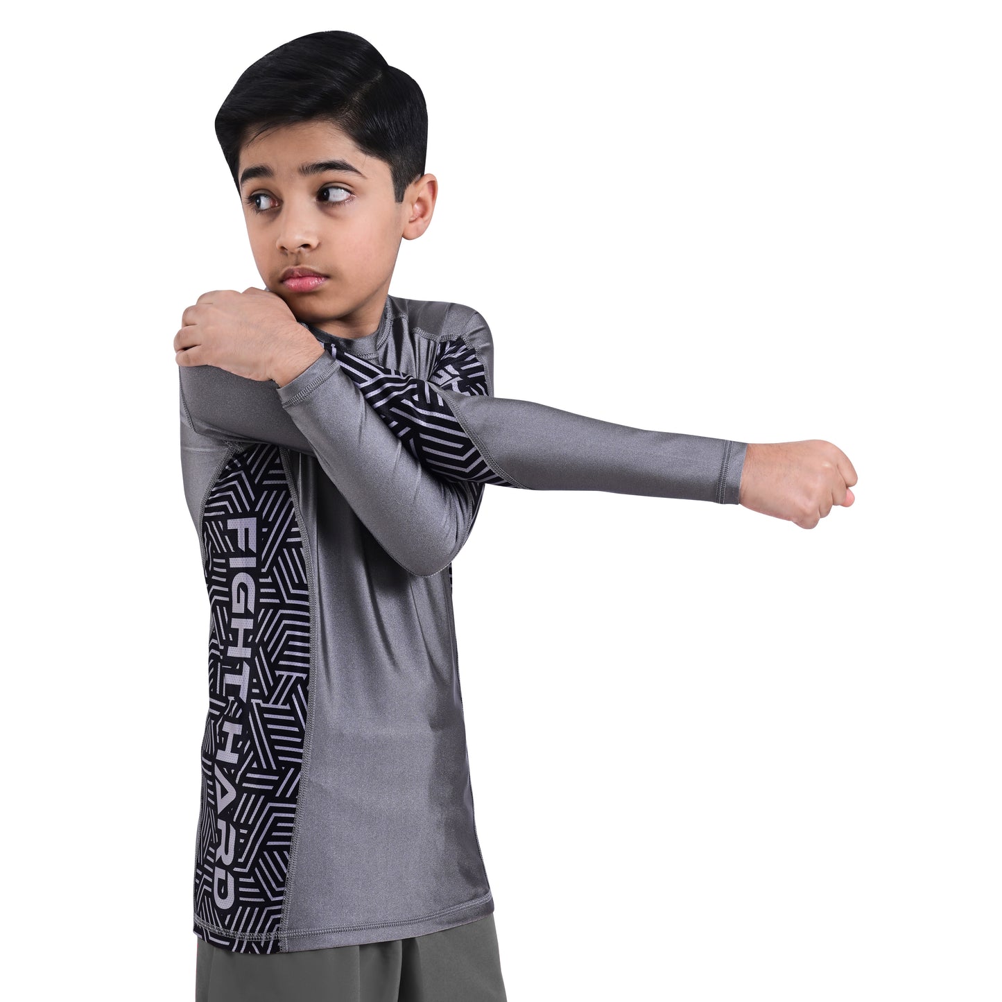 2Bold Grey Kids BJJ Rash Guard - Youth No-Gi MMA Grappling Compression Shirt