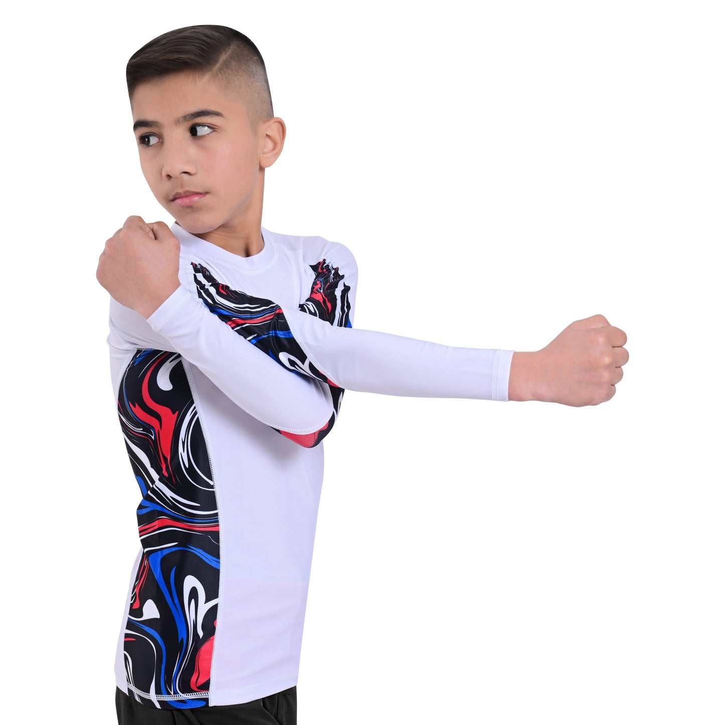 2Bold White Kids BJJ Rash Guard - Youth No-Gi MMA Grappling Compression Shirt