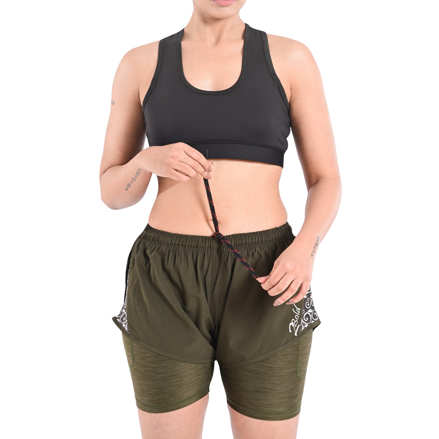 2Bold Green Women’s 2-in-1 Running & MMA Training Shorts – Compression Liner With Phone Pockets