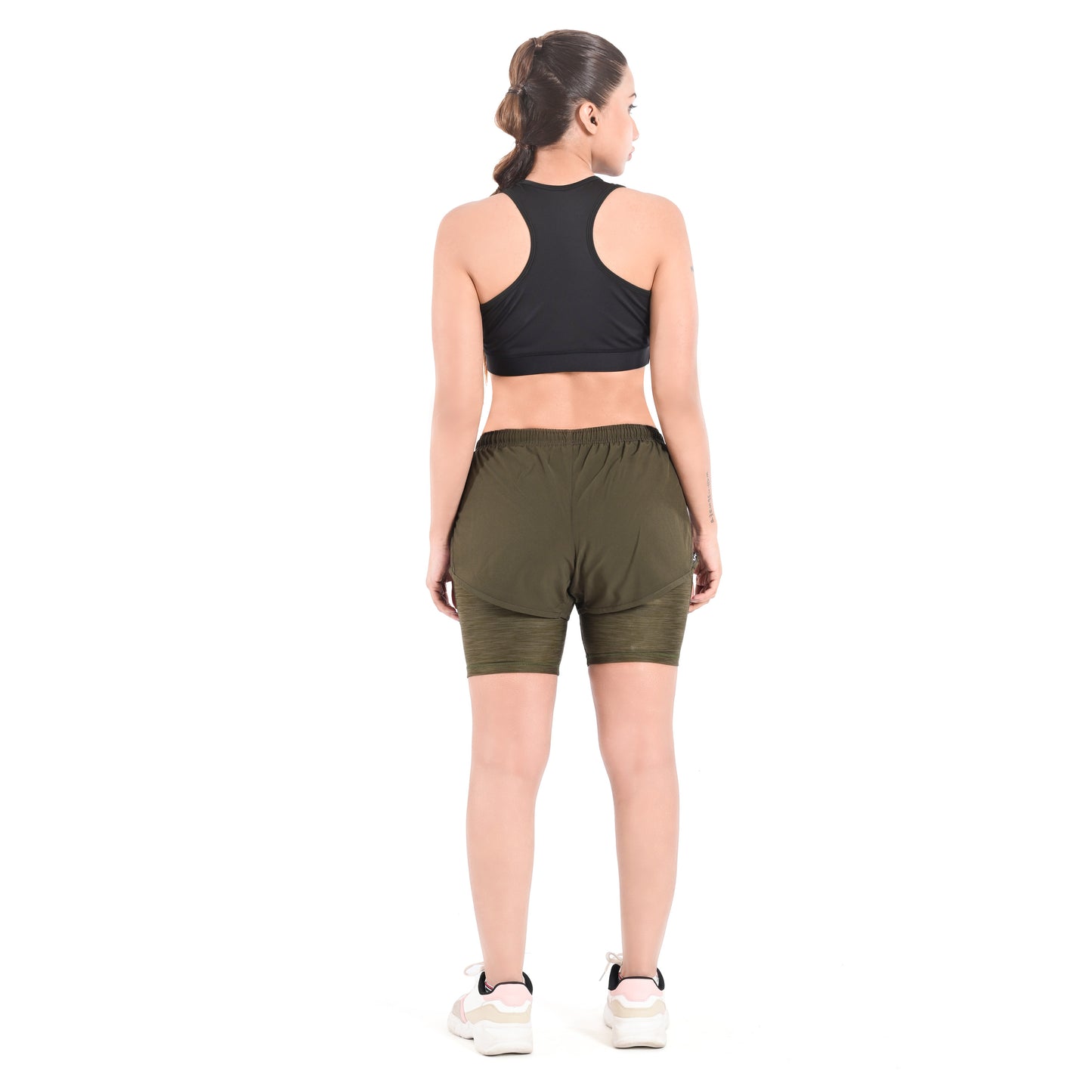 2Bold Green Women’s 2-in-1 Running & MMA Training Shorts – Compression Liner With Phone Pockets