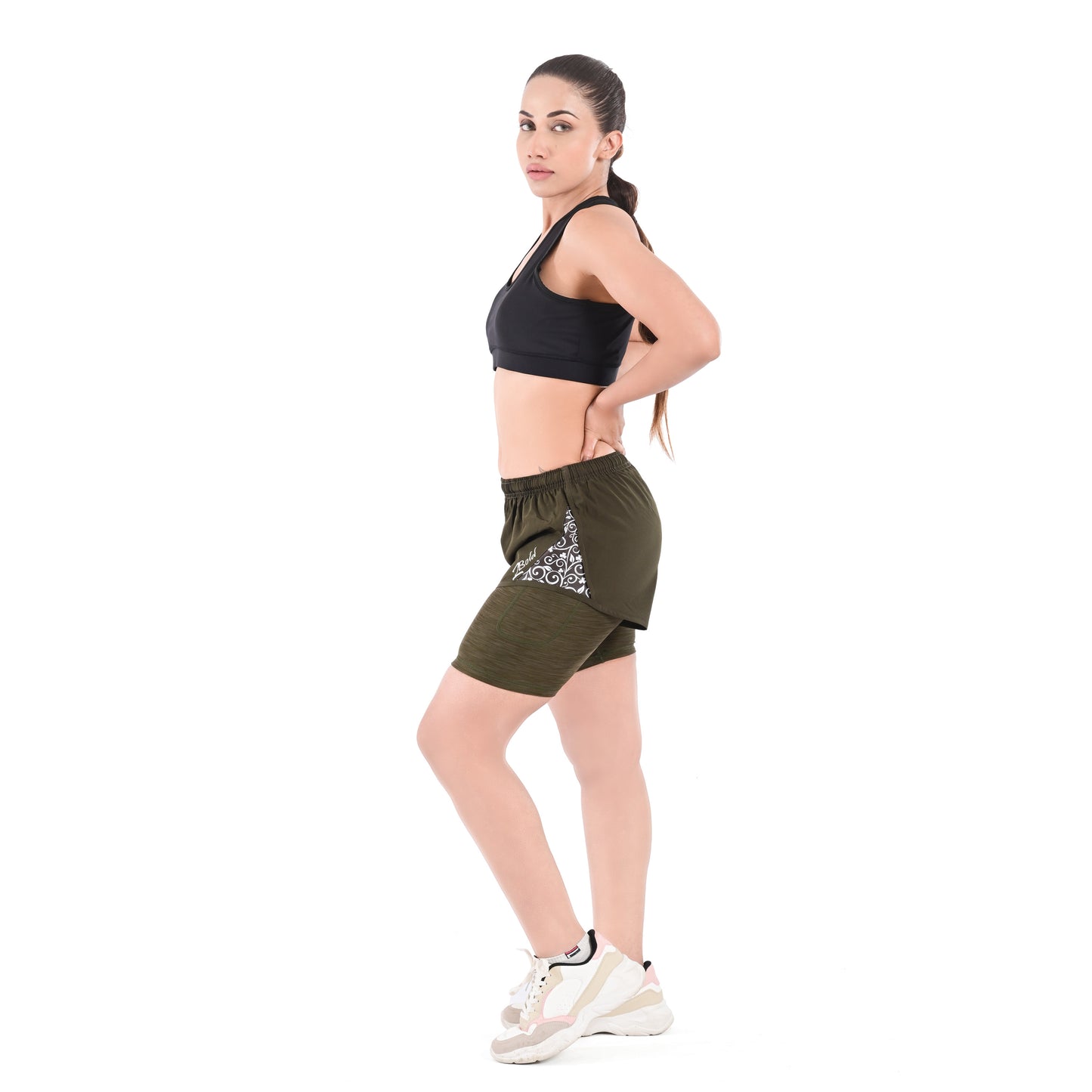 2Bold Green Women’s 2-in-1 Running & MMA Training Shorts – Compression Liner With Phone Pockets