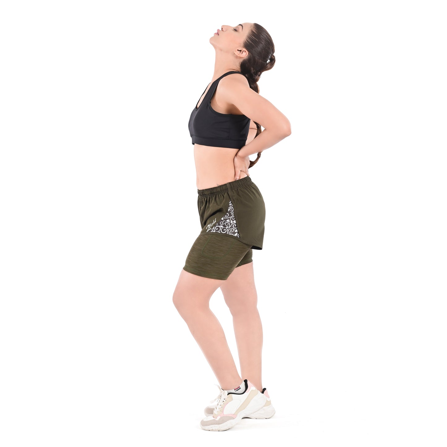 2Bold Green Women’s 2-in-1 Running & MMA Training Shorts – Compression Liner With Phone Pockets