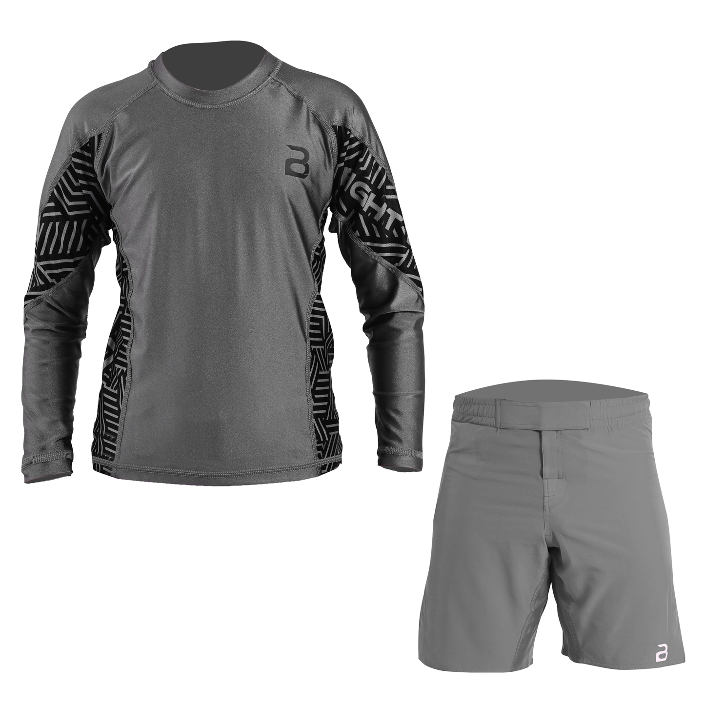Kids BJJ Grey Rash Guard and MMA Shorts Set – Youth No-Gi Jiu Jitsu, Grappling, Training Gear