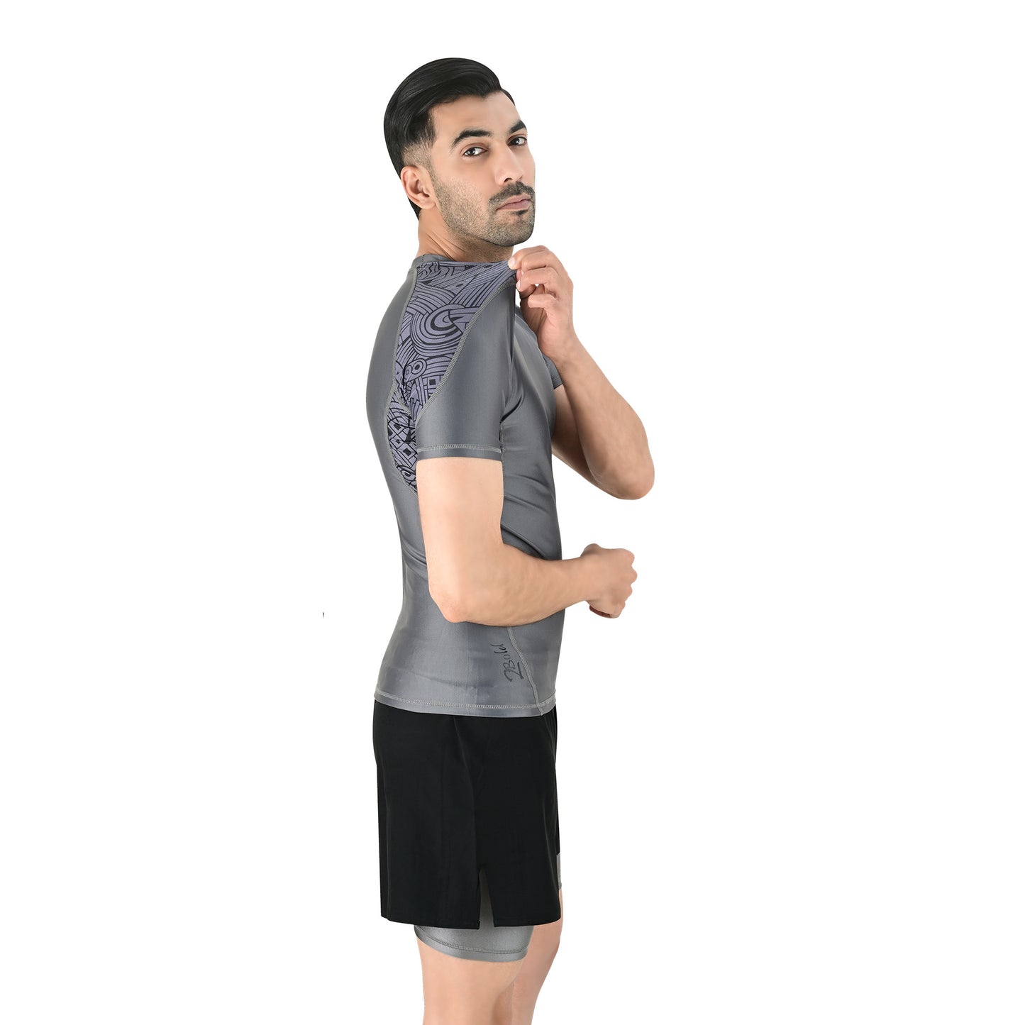 2Bold Men’s Grey BJJ Rash Guard and MMA Shorts Set – Jiujitsu, Grappling, Kickboxing Training Gear