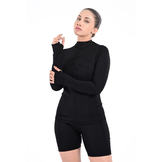Women’s Workout Zip-Up Jacket – Lightweight Athletic Jacket with Zipper Pockets, Thumb Holes & Moisture-Wicking Fabric