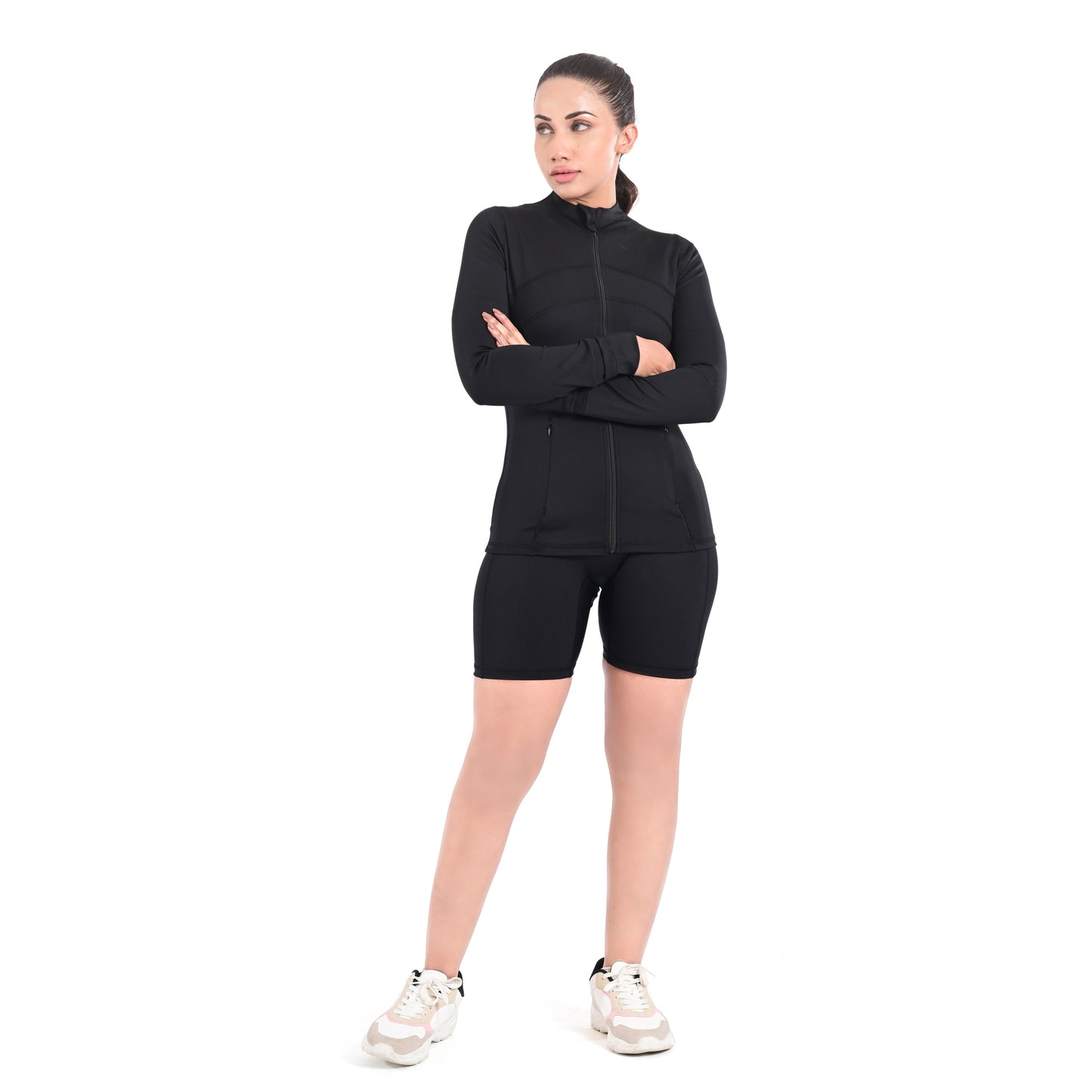 Women’s Workout Zip-Up Jacket – Lightweight Athletic Jacket with Zipper Pockets, Thumb Holes & Moisture-Wicking Fabric