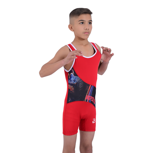 Youth Red Wrestling Singlet for Kids – BJJ, MMA, Grappling, No-Gi Compression Suit
