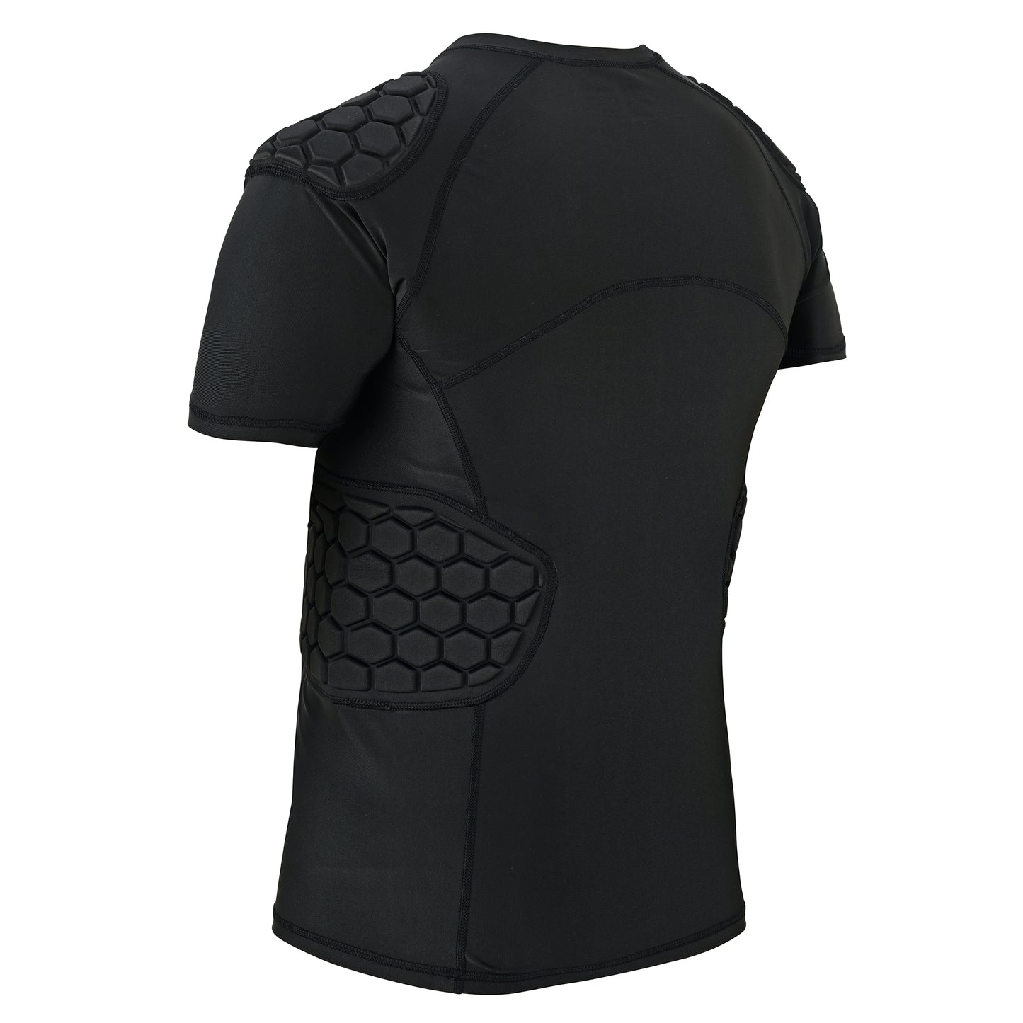 Adult Black Padded Compression Shirt for Football, Basketball, Lacrosse – Chest & Rib Protector for Combat Sports