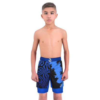 2BOLD Kids Blue-Black 2-in-1 Hybrid Shorts – Built for Young Athletes